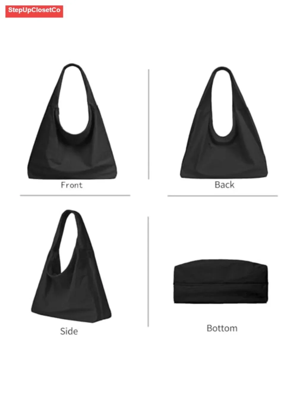 Nylon Crescent Hobo Shoulder Bag Large Tote with Side Pockets Daily Travel